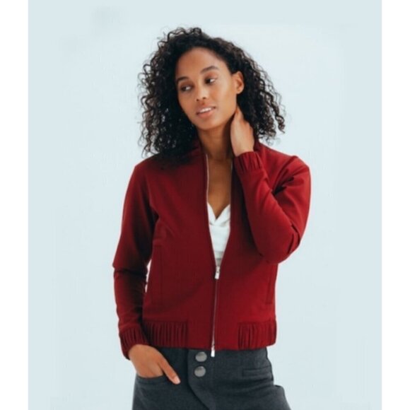 APL The Perfect Wool blend Bomber Women's Jacket Burgundy Size Medium Full Zip - Picture 7 of 12